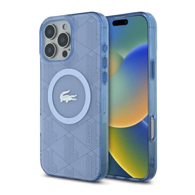 Etui LACOSTE IML Blend Monogram MagSafe do Apple iPhone 16 Pro Jasnoniebieski
