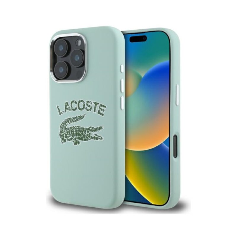 Etui LACOSTE Silicone Cracked Logo MagSafe do Apple iPhone 16 Pro Jasnozielony