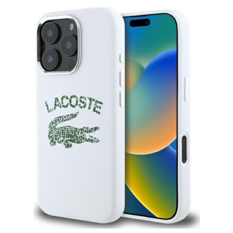Etui LACOSTE Silicone Cracked Logo MagSafe do Apple iPhone 16 Pro Biały