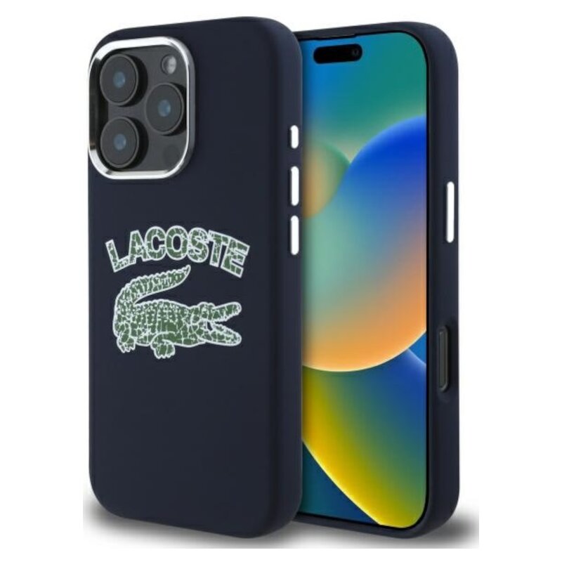 Etui LACOSTE Silicone Cracked Logo MagSafe do Apple iPhone 16 Pro Granatowy