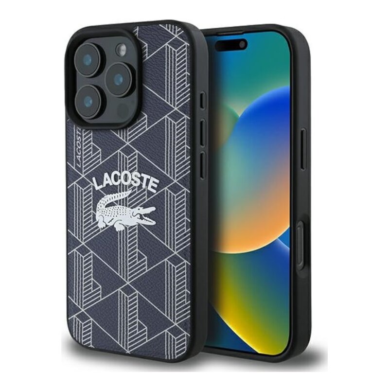 Etui LACOSTE Monogram Vintage Logo MagSafe do Apple iPhone 16 Pro Max Granatowy
