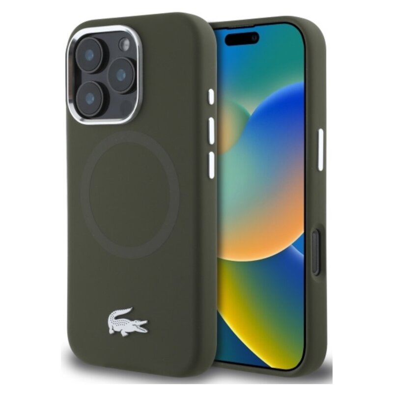 Etui LACOSTE Silicone Croco Logo MagSafe do Apple iPhone 16 Pro Max Khaki
