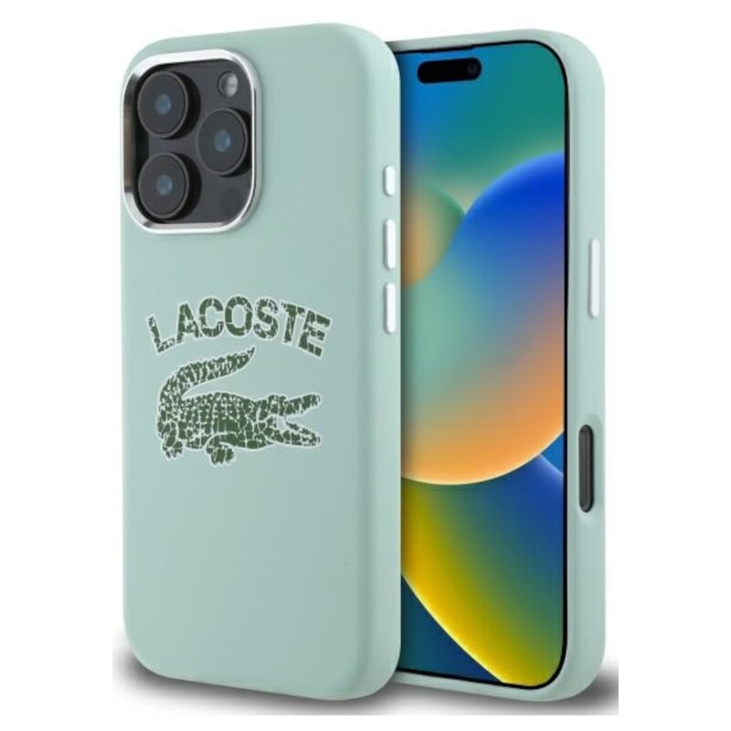 Etui LACOSTE Silicone Cracked Logo MagSafe do Apple iPhone 16 Pro Max Miętowy