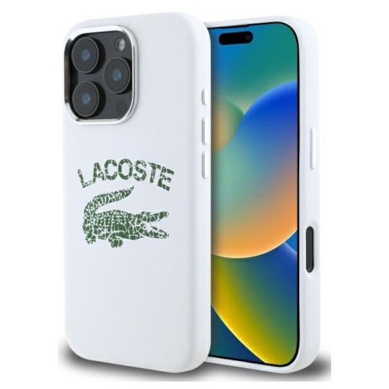 Etui LACOSTE Silicone Cracked Logo MagSafe do Apple iPhone 16 Pro Max Biały