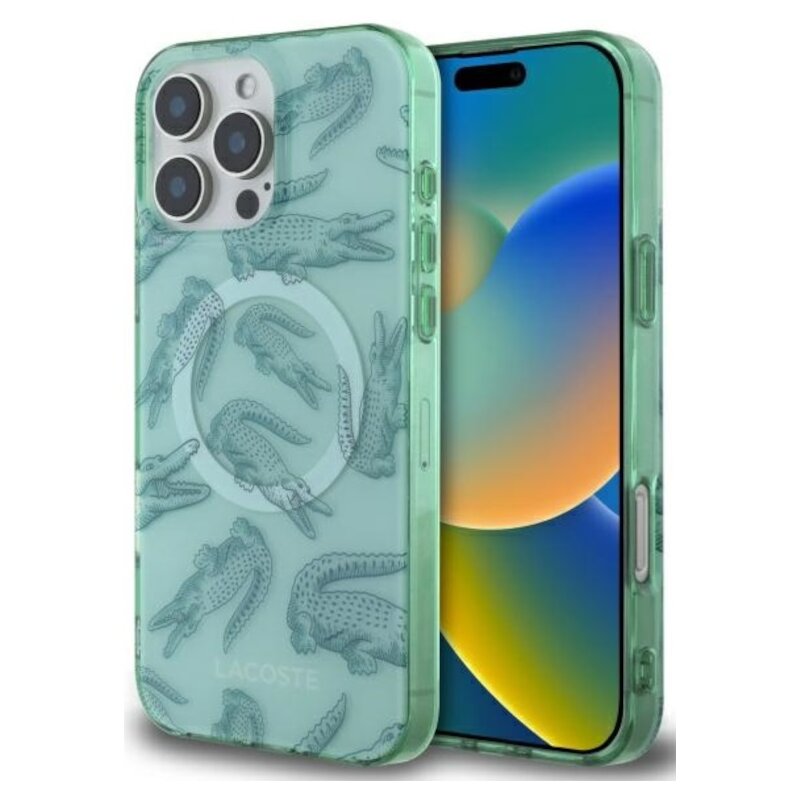 Etui LACOSTE IML Croc MagSafe do Apple iPhone 16 Pro Max Miętowy
