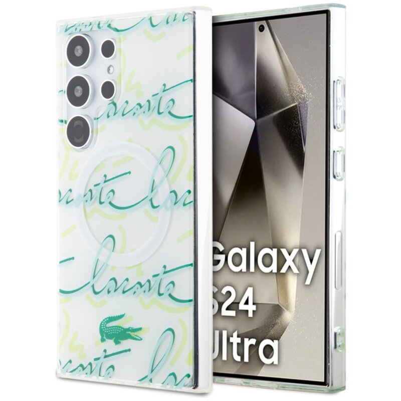 Etui LACOSTE Logo Script MagSafe do Samsung Galaxy S24 Ultra Biały