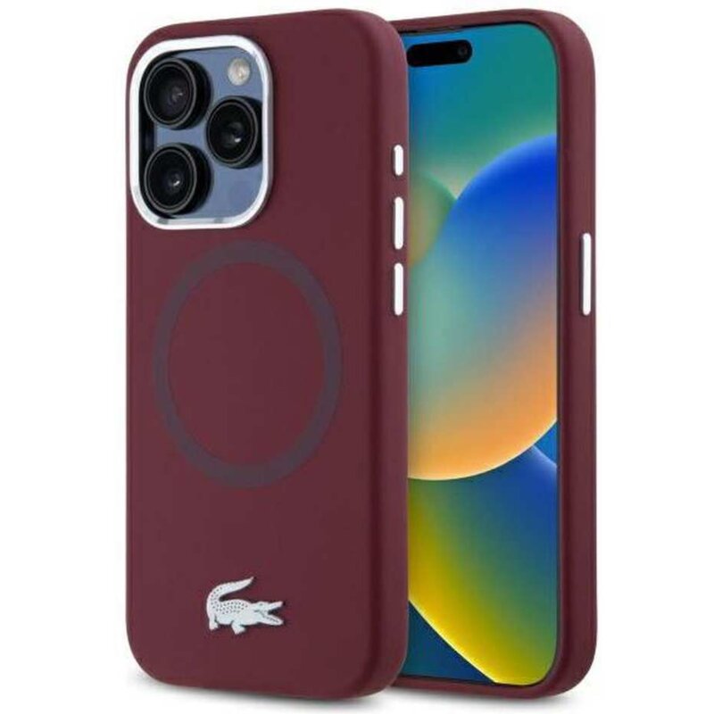 Etui LACOSTE Silicone Croco Logo MagSafe do Apple iPhone 15 Pro Max Bordowy