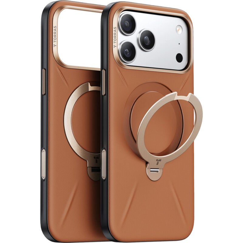 Etui TORRAS Ostand QPro Leather MagSafe do Apple iPhone 17 Pro Brązowy