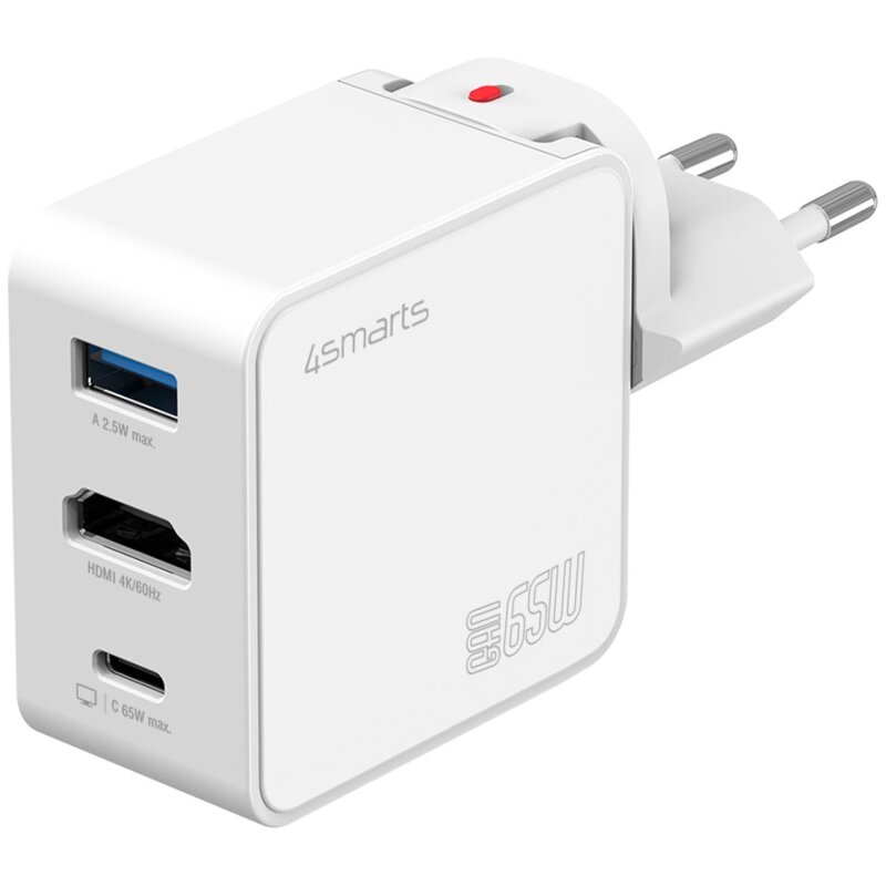 4smarts Ładowarka podróżna Flex Hub 65W GaN USB-C/USB-A/HDMI biały
