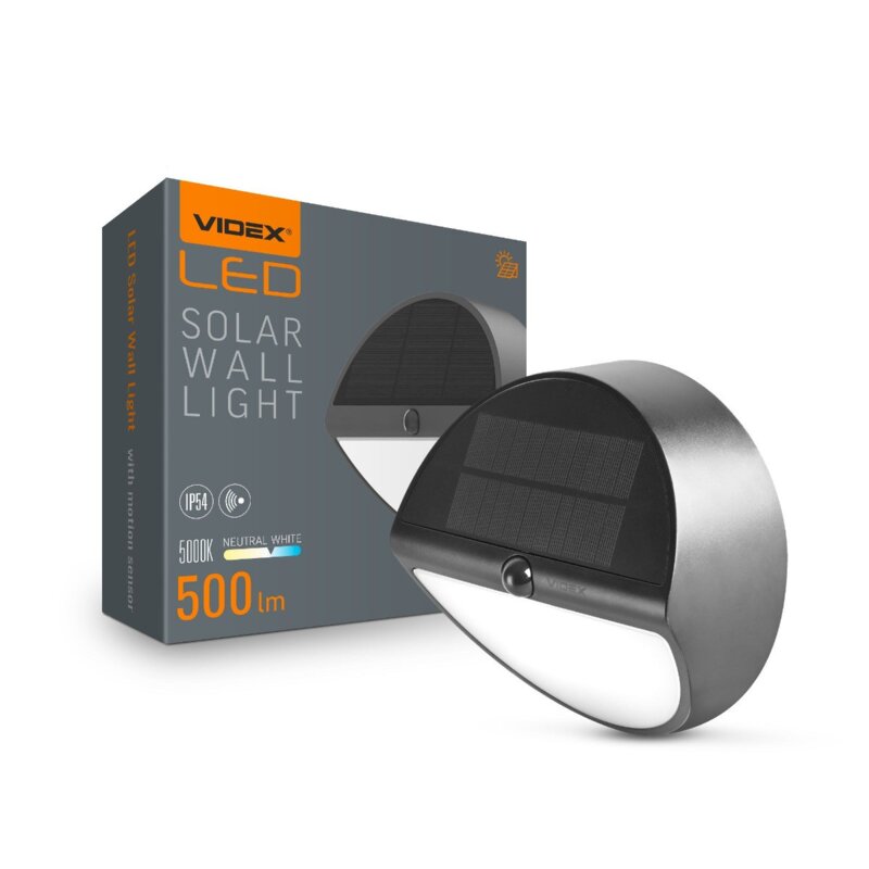 Kinkiet solarny okrÄ gÅy LED z czujnikiem ruchu 500lm IP54 BHSO Videx