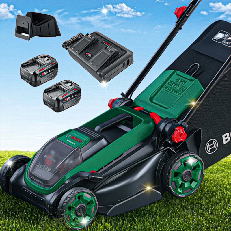 Kosiarka akumulatorowa BOSCH Rotak 18V2-38 06008B9M00, 38 cm, rozdrabnianie, 4 Ah, 18 V, silnik bezszczotkowy, kosz 40L, 2 akumulatory 4 Ah