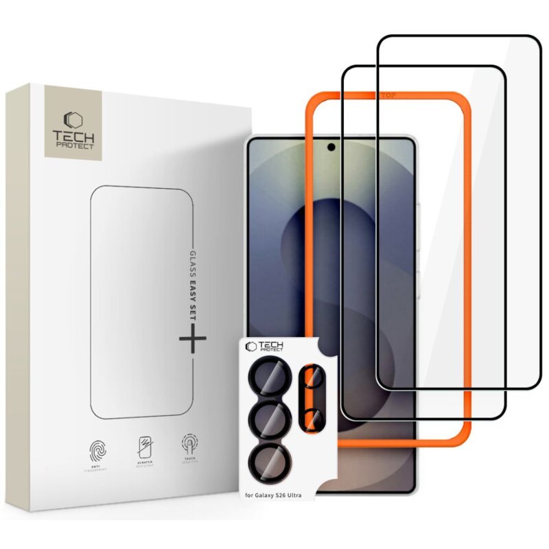 Szkło hartowne TECH-PROTECT Easy Set+ do Samsung Galaxy S26 Ultra (2 szt.) + nakładka na obiektyw