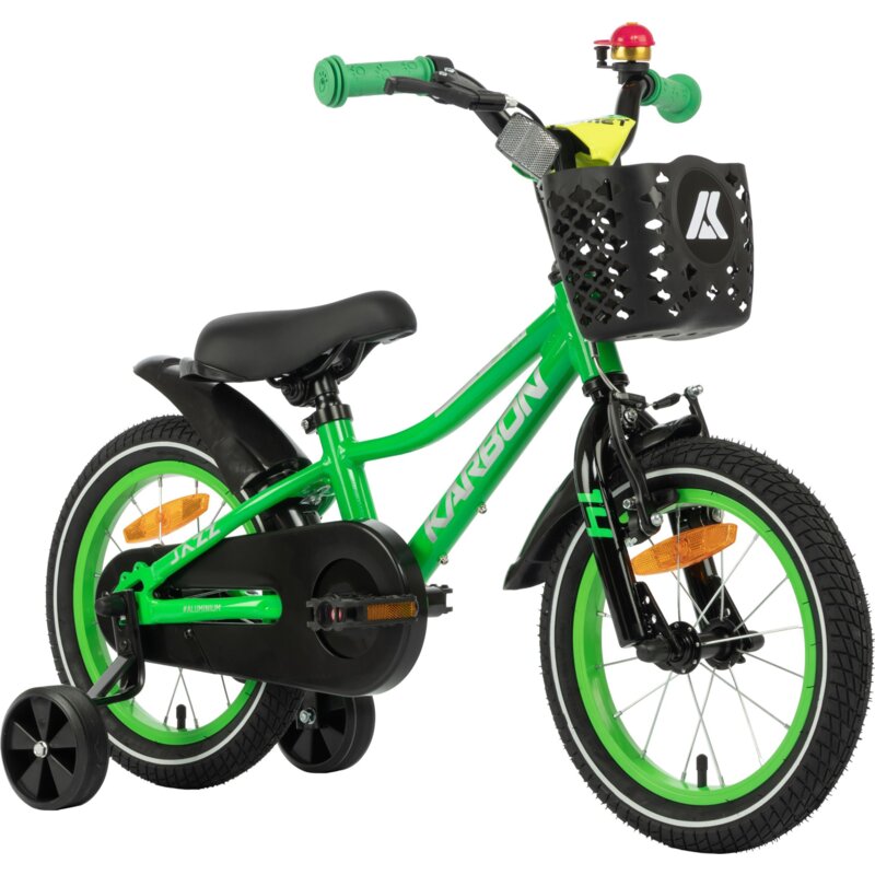 Rower dziecięcy KARBON Jazz 14 cali dla chłopca Zielony Neon