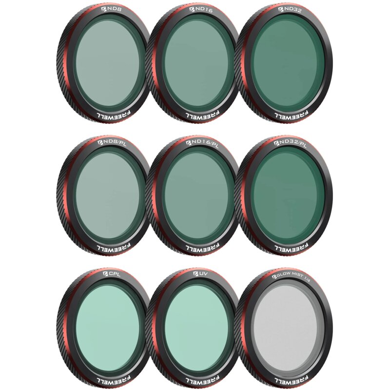 Zestaw filtrów FREEWELL Mega Deal ND 8/16/32, ND-PL8/16/32, CPL, UV, Glow Mist 1/4 do DJI Neo 2