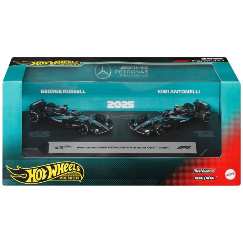 Zestaw pojazdów Hot Wheels Premium Formuła 1 Mercedes-Benz George Russell Kimi Antonelli JMM93 (2 szt.)