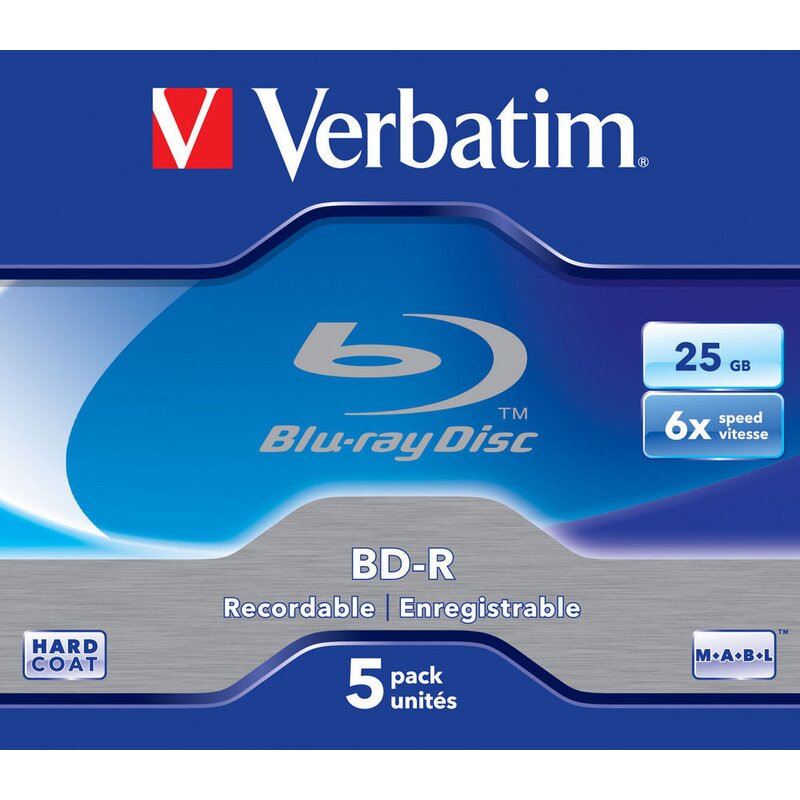Płyta VERBATIM Hard Coat BD-R, 25 GB, 6x (5 szt.)
