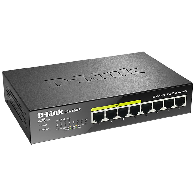 Switch D-LINK DGS-1008P Gigabit Ethernet, 8 portów, Funkcja PoE