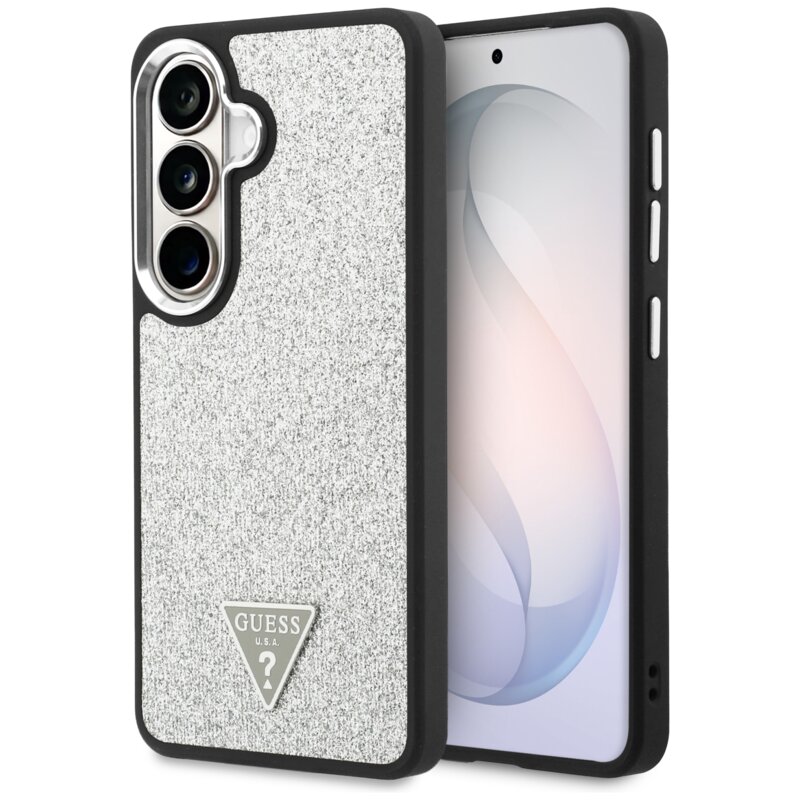 Etui GUESS Fixed Glitter Triangle MagSafe do Samsung Galaxy S26+ Srebrny