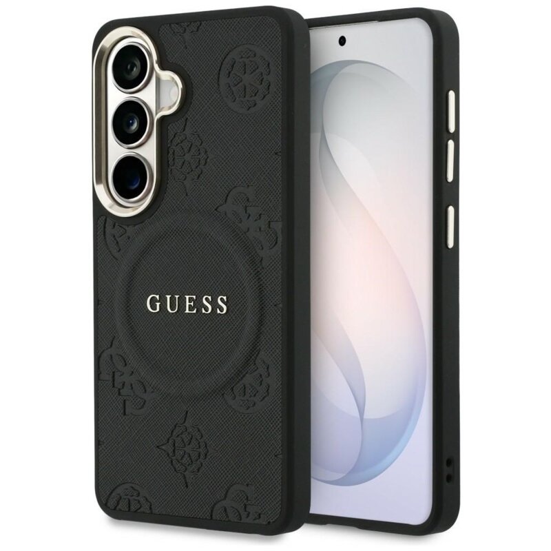 Etui GUESS Saffiano Peony Embossed Ring MagSafe do Samsung Galaxy S26 Czarny