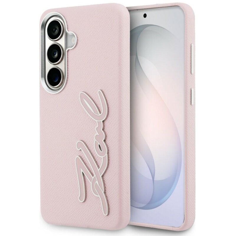 Karl Lagerfeld Grained Signature Metal Resin Logo do Galaxy S26 Różowy