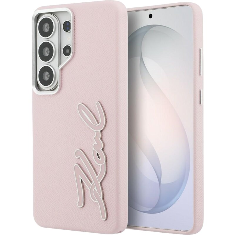 Karl Lagerfeld Grained Signature Metal Resin Logo do Galaxy S26 Ultra Różowy