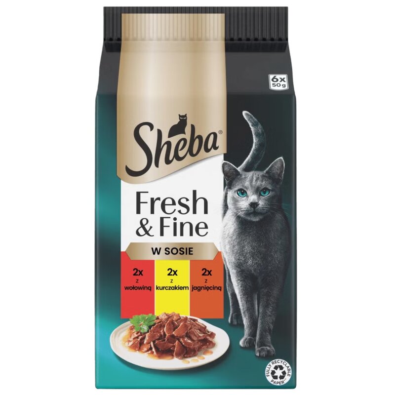 Karma dla kota SHEBA Fresh & Fine z Wołowiną, Kurczakiem i Jagnięciną 6 x 50 g