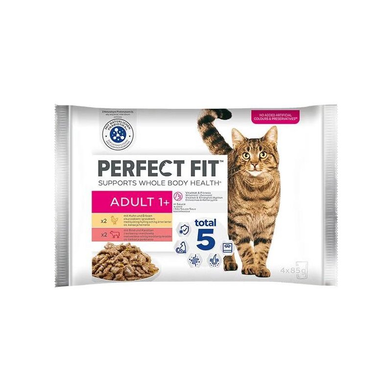 Karma dla kota PERFECT FIT Adult 1+ Sterile Kurczak z wołowiną w sosie 4 x 85 g