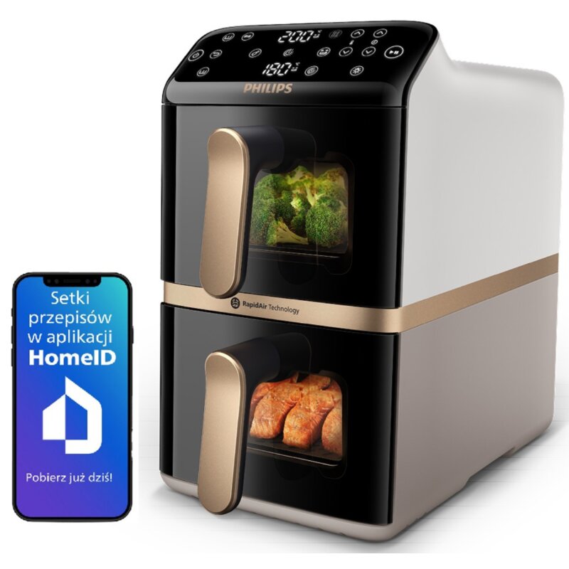 Philips Ovi Stacked Dual Basket NA462/80 2750W 10l Aplikacja mobilna