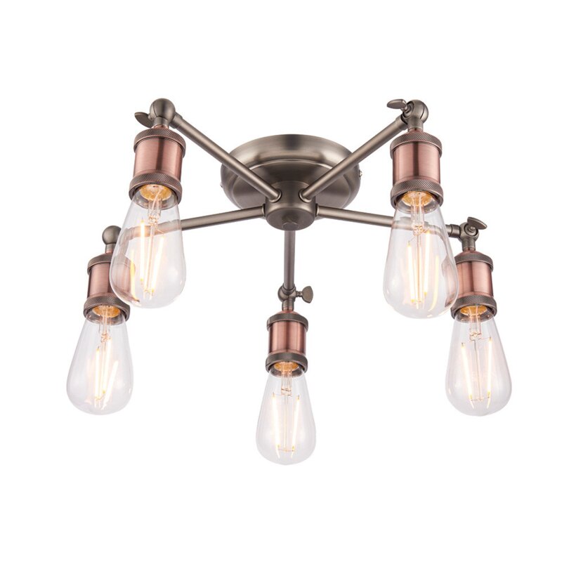 Zdjęcia - Żyrandol / lampa Endon Lampa sufitowa industrialna postarzana miedziana 5-punktowa 5xE27 40W HAL   END-76336 