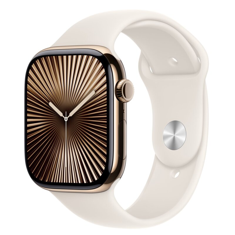 Apple Watch 10 GPS + Cellular 46mm koperta z tytanu (złoty) + pasek sportowy rozmiar S/M (księżycowa poświata) CPO