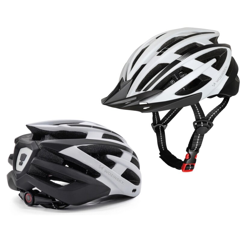 Kask rowerowy WOZINSKY HT-28VCB Czarno-biały MTB z lampką (rozmiar M, 54-57 cm)