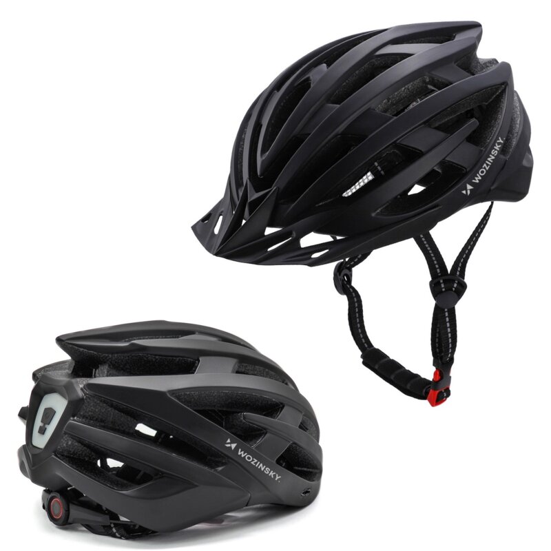 Kask rowerowy WOZINSKY HT-28VCD Czarny MTB z lampką (rozmiar L, 57-62 cm)