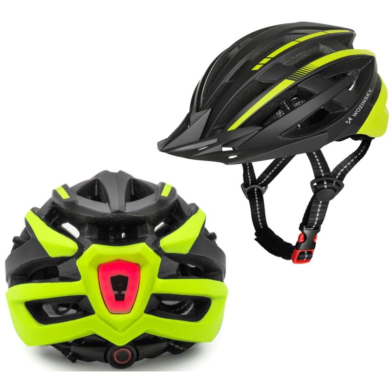 Kask rowerowy WOZINSKY HT-28VCL Czarno-żółty MTB z lampką (rozmiar L, 57-62 cm)