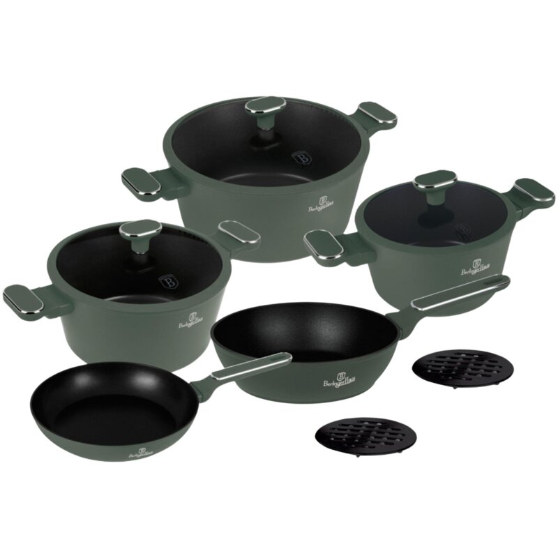 Zestaw patelni i garnków BERLINGER HAUS Matte Green Collection BH-8207 (10 elementów)