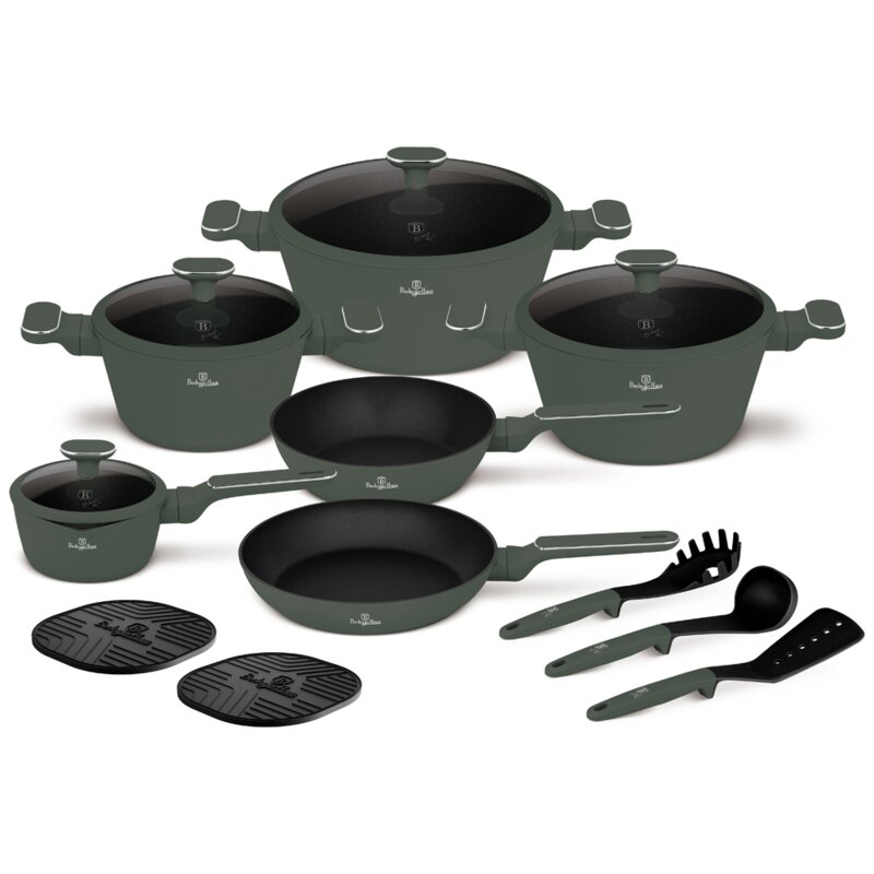Zestaw patelni i garnków BERLINGER HAUS Matte Green BH 8208N (15 elementów)