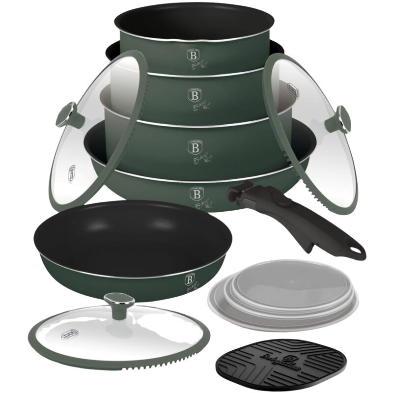 Zestaw patelni i garnków BERLINGER HAUS Matte Green Collection BH-8423 (13 elementów)