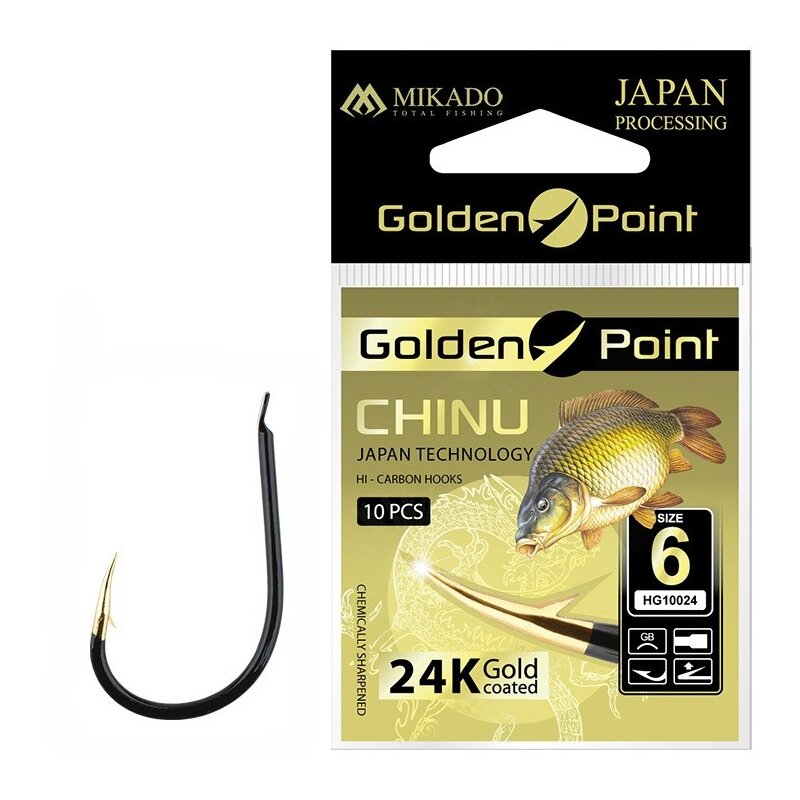 Haczyk wędkarski MIKADO Golden Point Chinu nr 10 GB HG10024-10GB (10 szt.)