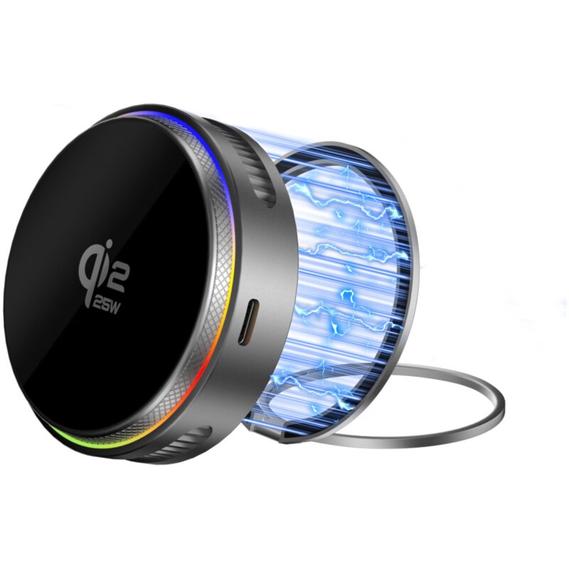 Ładowarka indukcyjna 4SMARTS Qi2 25W MagSafe RGB Szary