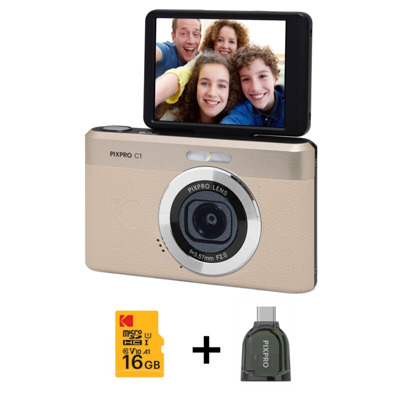 Aparat KODAK PixPro C1 Szary 13Mpix, 4x zoom, 1/3" BSI CMOS + Karta pamięci 16GB + Czytnik Kart USB