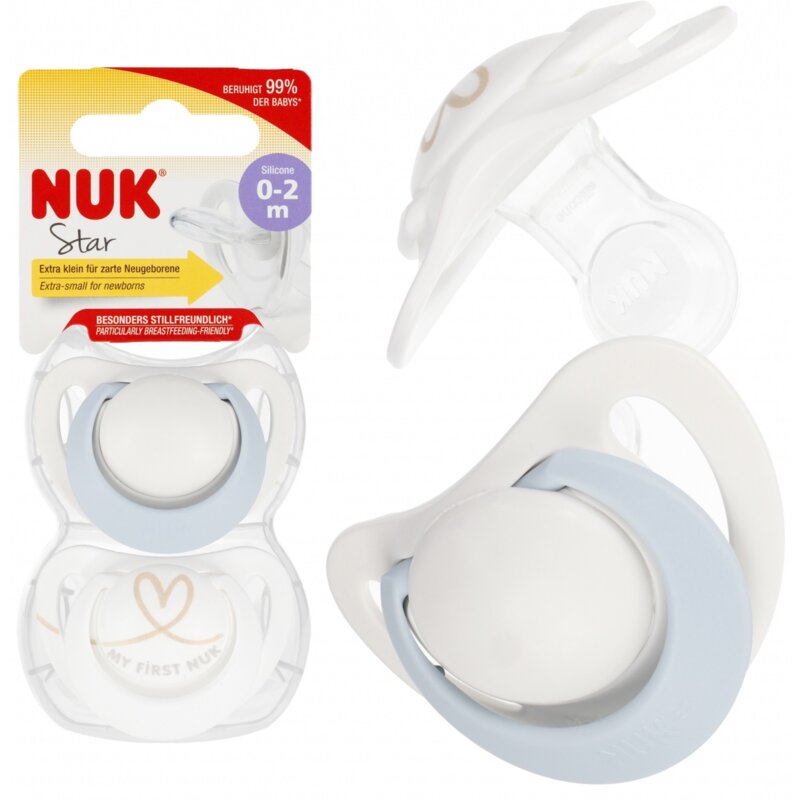 Smoczek NUK Star 10175283 0-2 m Biało-niebieski (2 sztuki)