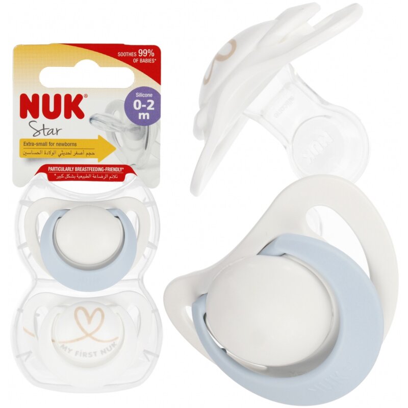 Smoczek NUK Star 10730690 0-2 m Niebiesko-biały (2 sztuki)