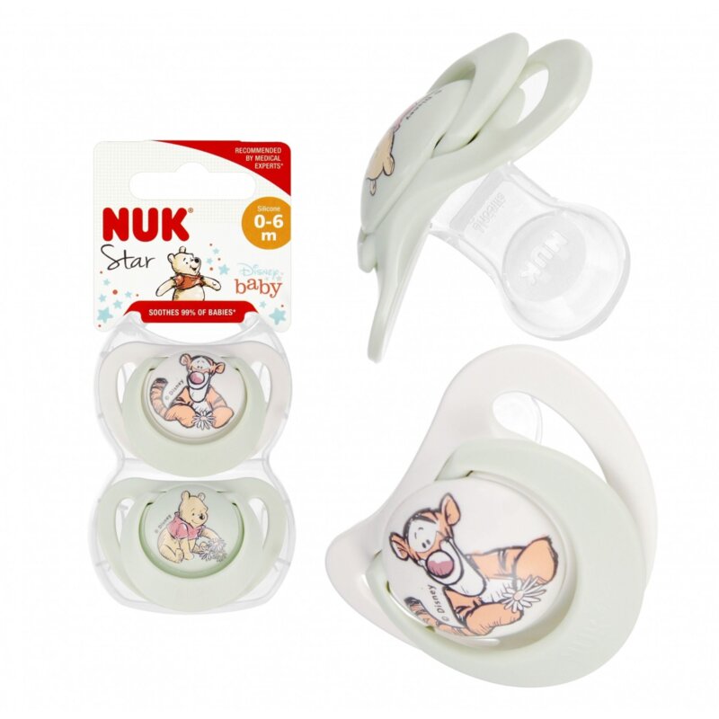 Smoczek NUK Star Kubuś/Tygrysek 10730906 0-6 m Jasnozielony (2 sztuki)