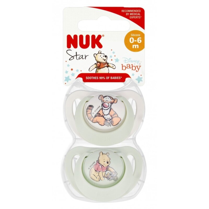 Smoczek NUK Star Kubuś/Tygrysek 10730890 0-6 m Jasnozielony (2 sztuki)