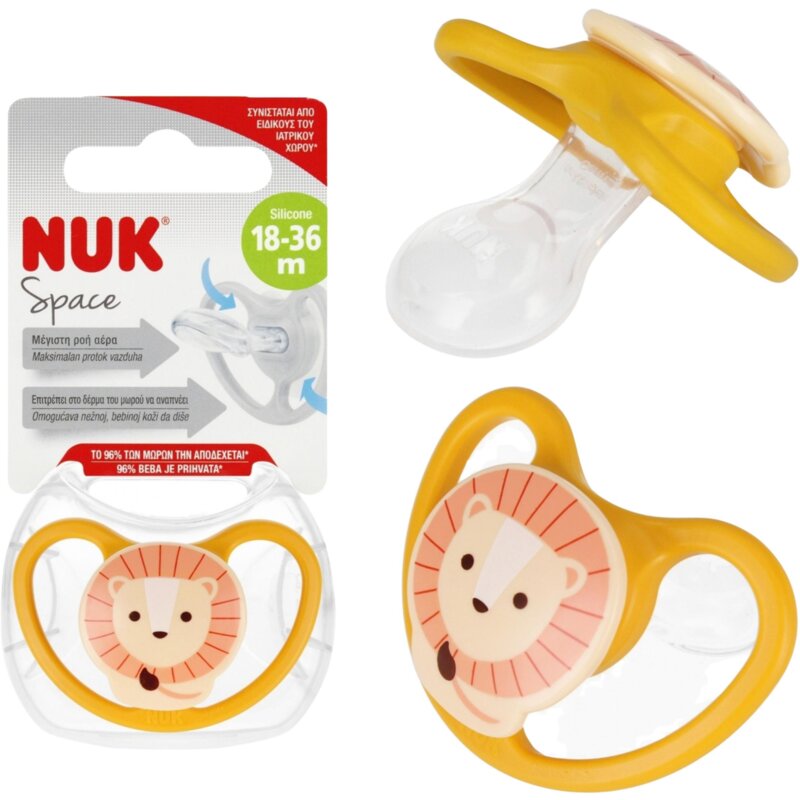 Smoczek NUK Space Lew 10739511 18-36 m Żółty