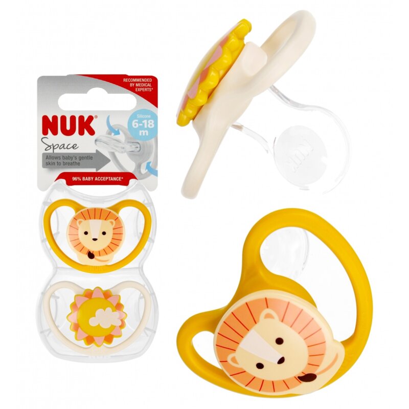 Smoczek NUK Space 10736932 6-18 m Żółty (2 sztuki)