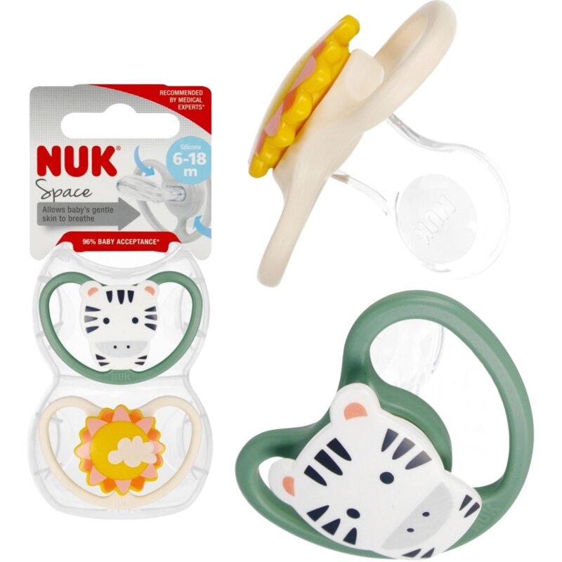 Smoczek NUK Space Zebra 10736931 6-18 m Wielokolorowy (2 sztuki)
