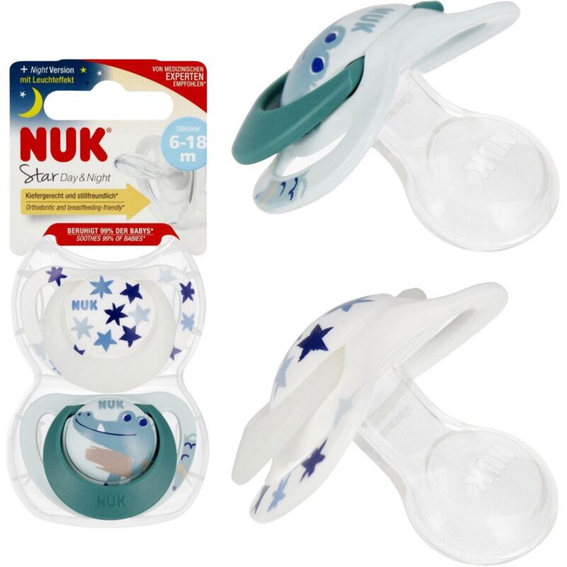 Smoczek NUK Star Day & Night Krokodyl 6-18 m Zielony (2 sztuki)