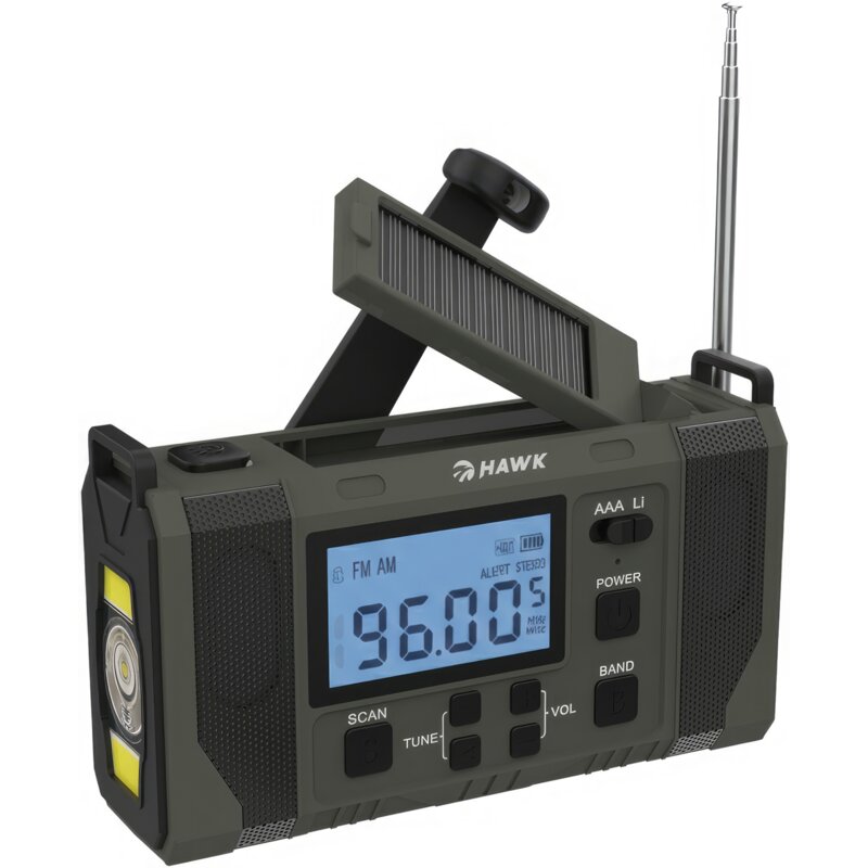 Hawk Expedition R20 Na korbkę, Solarne, Latarka, Radio FM Czarny