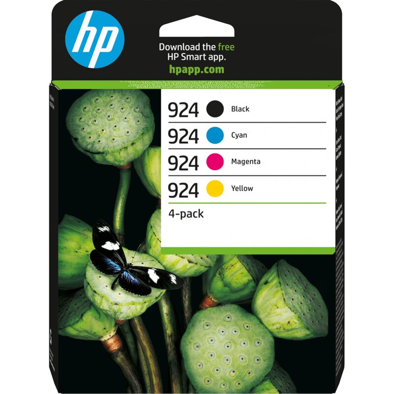 Zestaw tuszów HP 924 Czarny 12.5 ml, Błękitny 6 ml, Purpurowy 6 ml, Żółty 5.5 ml 6C3Z1NE