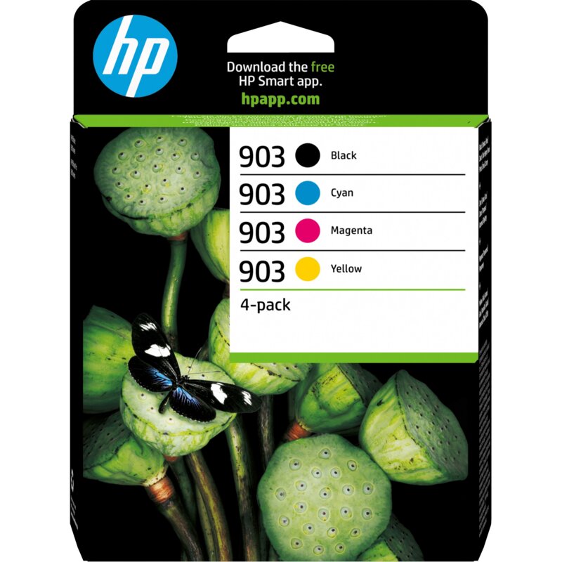 Zestaw tuszów HP 903 CMYK Czarny 12.4 ml, Żółty 4.5 ml, Purpurowy 4.5 ml, Błękitny 4.5 ml 6ZC73AE#LS1